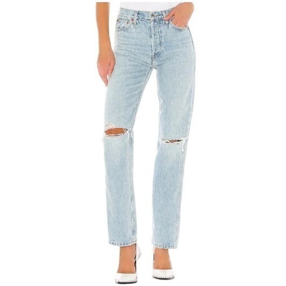 RE/DONE Originals 90s High Rise Loose Jeans Size 24 Bleach Destroy EUC - Picture 3 of 14
